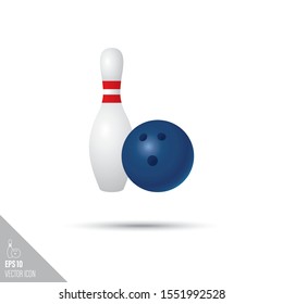 Smooth style bowling pin and ball icon. Target sports equipment vector illustration. 