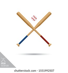 Estilo suave cruzó bates de béisbol e ícono de bola. Ilustración vectorial de equipamiento deportivo.