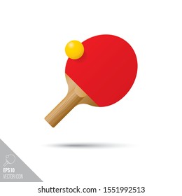 Smooth style table tennis paddle and ball icon. Sports equipment vector illustration.