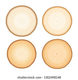 Smooth tan and brown radial tree rings in a  pattern showing growth and layers as a background isolated on white