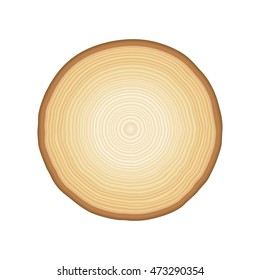 Smooth tan and brown radial tree rings in a  pattern showing growth and layers as a background isolated on white
