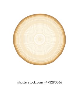 Smooth tan and brown radial tree rings in a  pattern showing growth and layers as a background isolated on white
