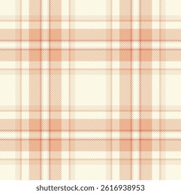 Smooth textile texture fabric, indian vector background check. T-shirt plaid tartan pattern seamless in old lace and orange colors.