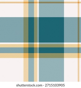 Textura lisa textil sin costuras, Vector tradicional de cuadros de tartán. Patrón de lino de tela de fondo a cuadros en paleta de colores blanco y cian.