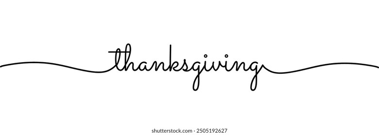 Smooth Thanksgiving Text Monoline isolated on white background. Cursive Thanksgiving black text. thanksgiving word in cursive ballpoint font. Vector Illustration.