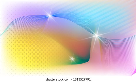 smooth thin lines and flashes of light against a background of mixing yellow, azure, pink, white colors. fantastic wallpaper in gentle colors. vector