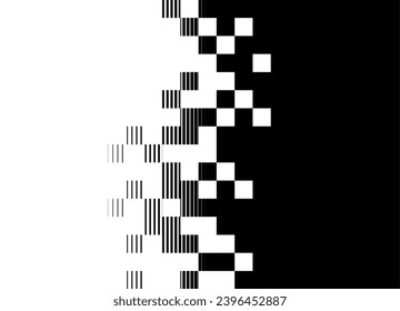 Smooth transition from black to white with abstract pixels. For your graphic design. Digital pattern. Military. Divided Black and white vector background.