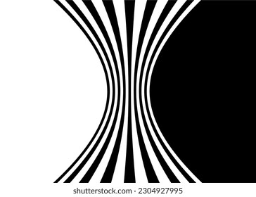 Smooth transition from black to white curved lines. Striped pattern. Design element. Trendy vector background.
