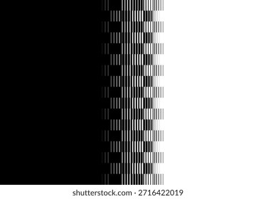 Transición suave de negro a blanco. Patrón de píxeles de semitono. Elemento de diseño a rayas con líneas finas. Fondo de Vector en el estilo de una bandera de acabado, tablero de ajedrez y taxi, para cubiertas, publicidad,