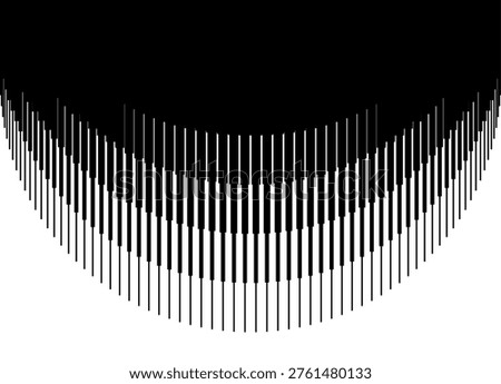 Smooth transition from black to white. Striped semicircle. Pattern of abstract arcs from lines. Design element. Modern vector background for covers, labels, advertising, packaging, print layouts