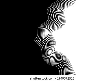 Smooth transition from black to white with thin wavy lines. Trendy vector background