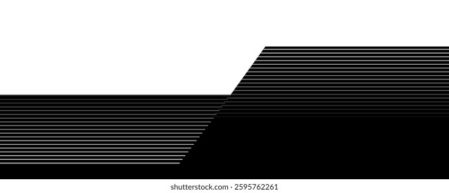 Smooth transition from black to white with thin lines. Modern black and white striped vector background