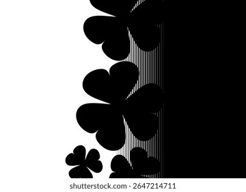 Smooth transition from black to white. Vector pattern of shamrocks. Floral design element. For St. Patrick's Day, cards, packaging, covers, textile prints. Floral vector background from lines.
