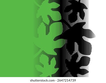 Smooth transition from black-green to white. Vector pattern of fig leaves. Botanical design element. For cards, packaging, covers, textile prints. Floral striped vector background with space for text.