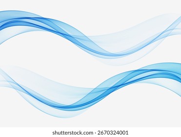 Elemento de diseño de onda azul transparente liso. Ola azul. Onda de movimiento azul, curva de flujo humeante. Conjunto de ondas abstractas.