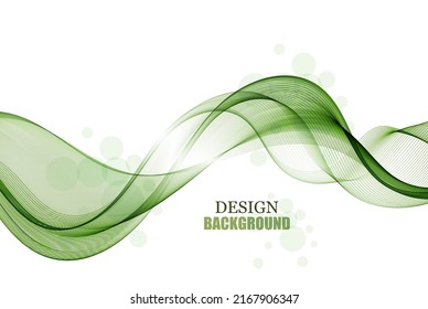 Ola verde horizontal transparente suave sobre fondo blanco, fondo abstracto con onda verde y círculos transparentes