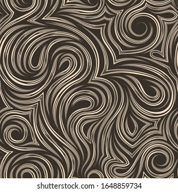 Smooth vector beige texture from smooth cut lines. Twisted pattern for decoration of fabrics or wrappers of brown color.