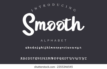 Smooth vector brush style font, alphabet, typeface, typography. Global swatches.