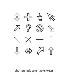 smooth vector cursors icons with outlines on white background