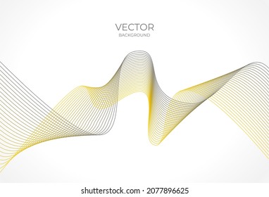 Smooth vector curved wavy yellow gray abstract lines for design elements.
