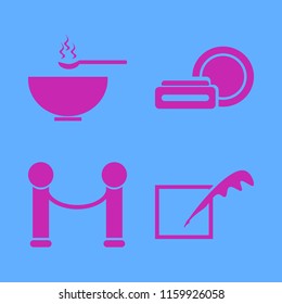 smooth vector icons set. with velvet, cosmetic cream, feather and soup in set