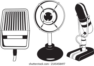 Ilustraciones vectoriales suaves de micrófonos retro