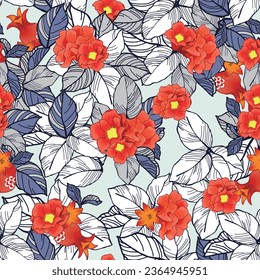 Smooth vector pattern with separated pomegranate fruit and colorful flowers on a mint background. Oriental Background Design for Wedding Greetings Card, Cosmetics, Wrapping Paper and Textile Printing