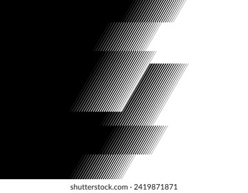 Smooth vector transition from black to white from striped geometric shapes. A pattern of thin lines. Modern vector background