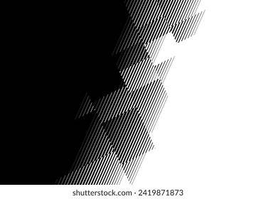 Smooth vector transition from black to white from striped geometric shapes. A pattern of thin lines. Black and white vector background