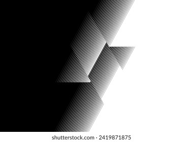 Smooth vector transition from black to white from striped geometric shapes. Pattern of thin lines in retro style. Black and white vector background