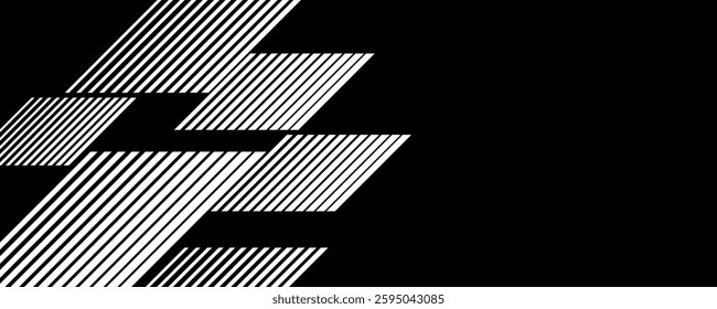 Smooth vector transition from black to white. Abstract broken stripes. For wall design, interior, polygraphy, clothing, web.Striped pattern, Trendy vector background.