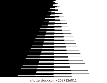 Smooth vector transition from black to white with broken lines. Halftone. Vector background for covers, advertising, packaging. Striped design element. Label. Abstract rays. Place for text