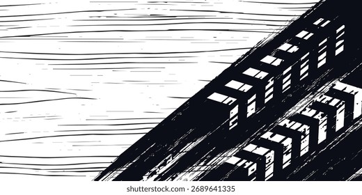 Transição de vetor suave de preto para branco. Listras quebradas abstratas. Para design de parede, interior, poligrafia, roupas, padrão web.Striped, fundo vetor da moda.