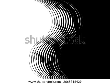 Smooth vector transition from black to white. wavy thin lines. Divided two-color background. Striped Design element for covers, packaging, video. Vector background.