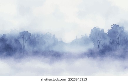 Glatte Aquarellübergänge in Weiß- und Grautönen, die den Effekt von weichem Winternebel erzeugen, der alles umhüllt	
