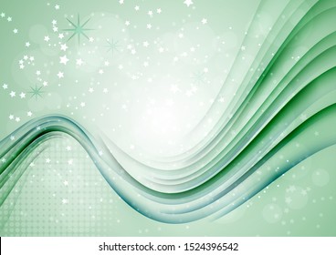 Smooth wave lines abstract background, bright colored curved stripes and lines, lens flare, stars. Motion concept. Trendy colorful pattern. Vector illustration