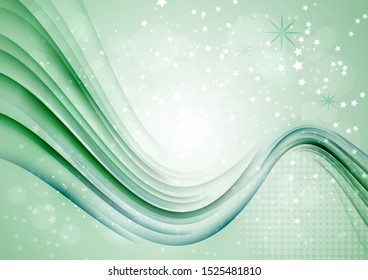 Smooth wave lines abstract background, bright colored curved stripes and lines, lens flare, stars. Motion concept. Trendy colorful pattern. Vector illustration