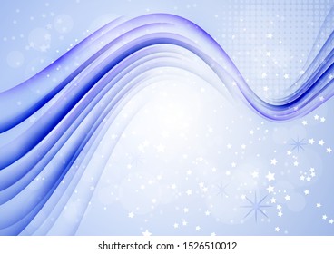 Smooth wave lines abstract background, bright colored curved stripes and lines, lens flare, stars. Motion concept. Trendy colorful pattern. Vector illustration