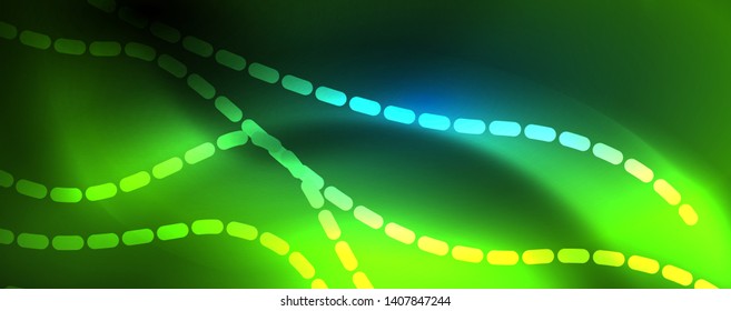 Smooth wave lines on blue neon color light background. Glowing abstract wave on dark, shiny motion, magic space light. Vector techno abstract background, blue color