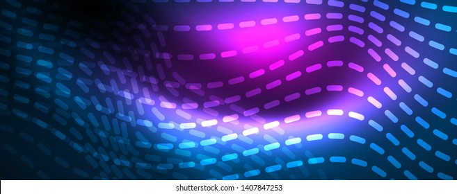 Smooth wave lines on blue neon color light background. Glowing abstract wave on dark, shiny motion, magic space light. Vector techno abstract background, blue color