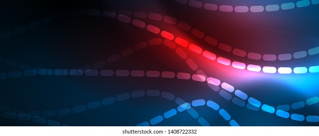 Smooth wave lines on blue neon color light background. Glowing abstract wave on dark, shiny motion, magic space light. Vector techno abstract background, blue color