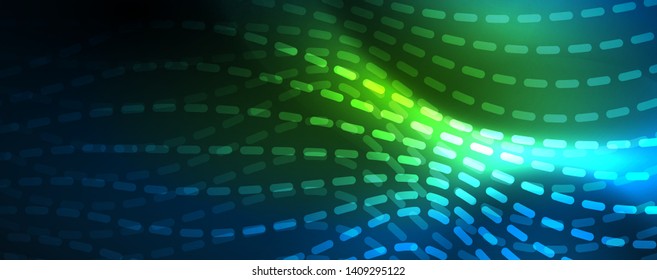 Smooth wave lines on blue neon color light background. Glowing abstract wave on dark, shiny motion, magic space light. Vector techno abstract background, blue color