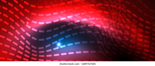Smooth wave lines on blue neon color light background. Glowing abstract wave on dark, shiny motion, magic space light. Vector techno abstract background, blue color
