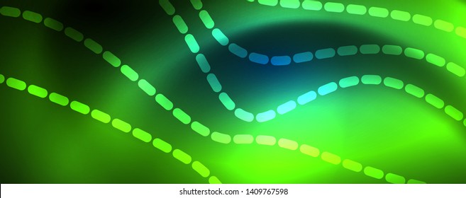 Smooth wave lines on blue neon color light background. Glowing abstract wave on dark, shiny motion, magic space light. Vector techno abstract background, blue color