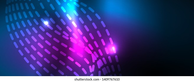 Líneas de onda suaves sobre fondo de luz de neón azul. Ola abstracta brillante en movimiento oscuro y brillante, luz espacial mágica. Fondo abstracto vectorial techno, color azul