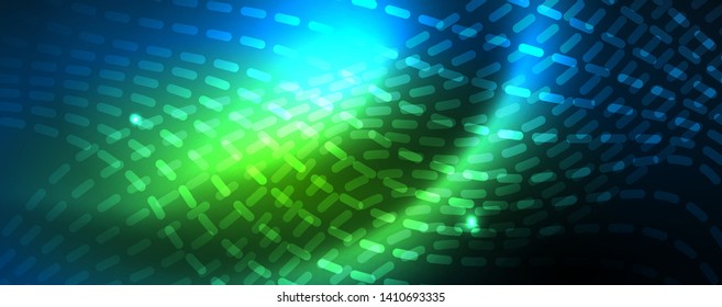 Smooth wave lines on blue neon color light background. Glowing abstract wave on dark, shiny motion, magic space light. Vector techno abstract background, blue color
