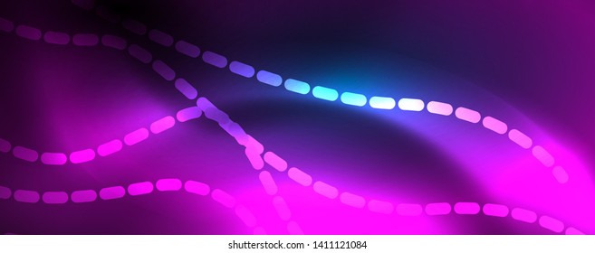 Líneas de onda suaves sobre fondo de luz de neón azul. Ola abstracta brillante en movimiento oscuro y brillante, luz espacial mágica. Fondo abstracto vectorial techno, color azul