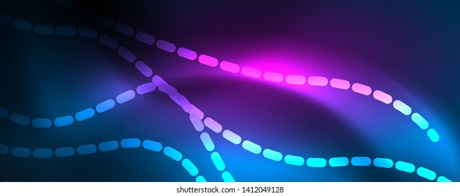 Líneas de onda suaves sobre fondo de luz de neón azul. Ola abstracta brillante en movimiento oscuro y brillante, luz espacial mágica. Fondo abstracto vectorial techno, color azul