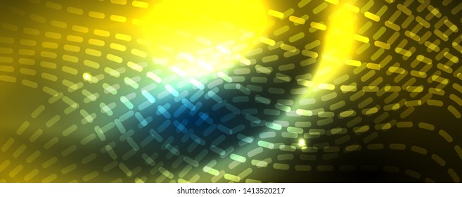 Glatte Wellenlinien auf blauem neonfarbigem hellen Hintergrund. Glühende abstrakte Welle auf dunkler, glänzender Bewegung, zauberhaftes Raumlicht. Abstrakter Vektor-Techno-Hintergrund, blaue Farbe