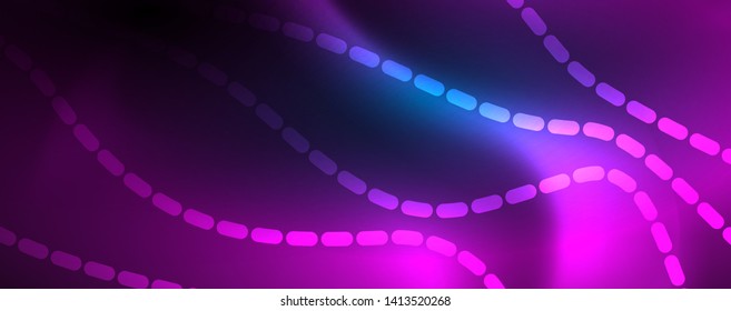 Smooth wave lines on blue neon color light background. Glowing abstract wave on dark, shiny motion, magic space light. Vector techno abstract background, blue color